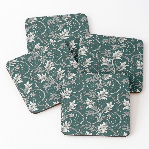 Item preview, Silver Botanical Vine Flourish on Deep Emerald designed and sold by RGShirtWorks.