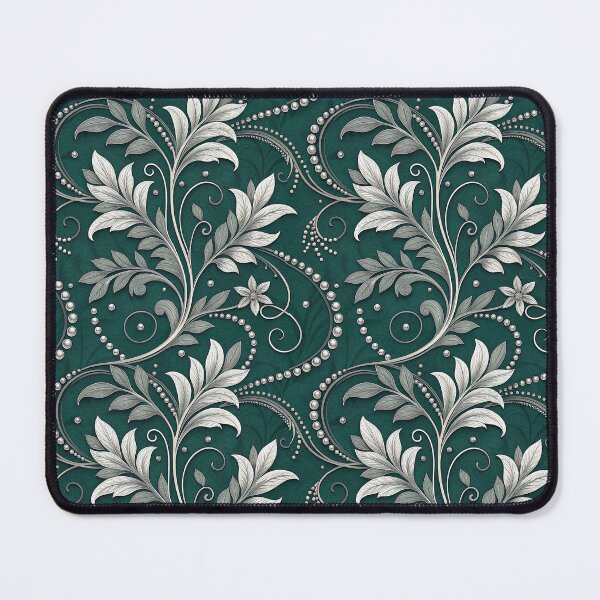 Item preview, Silver Botanical Vine Flourish on Deep Emerald designed and sold by RGShirtWorks.