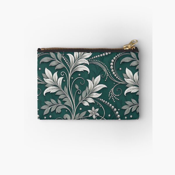 Item preview, Silver Botanical Vine Flourish on Deep Emerald designed and sold by ML-Media.