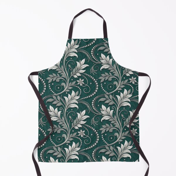 Item preview, Silver Botanical Vine Flourish on Deep Emerald designed and sold by ML-Media.