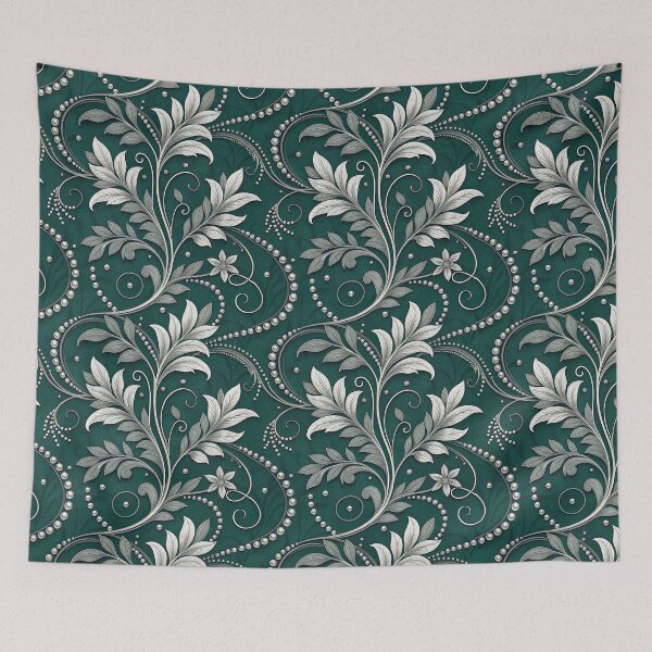 Item preview, Silver Botanical Vine Flourish on Deep Emerald designed and sold by ML-Media.
