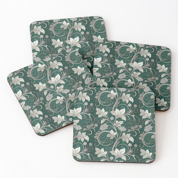 Item preview, Ornamental Silver Vine and Grapes on Emerald Green designed and sold by ML-Media.