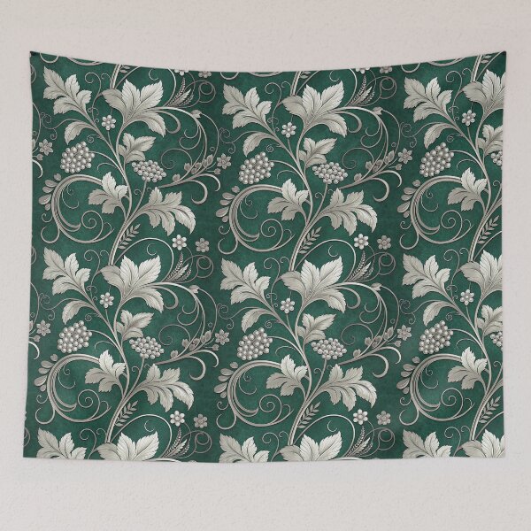 Item preview, Ornamental Silver Vine and Grapes on Emerald Green designed and sold by ML-Media.