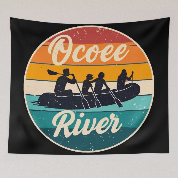 Item preview, Retro Ocoee River Rafting Sticker with Sunset Colors and Vintage Script designed and sold by VividOrganica.