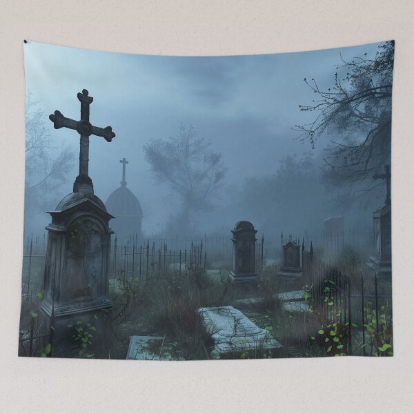 Item preview, Spooky Graveyard on Foggy Moonlight Night Halloween designed and sold by Hartbecke.