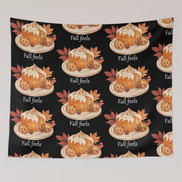 Item preview, Fall Feels Cozy Autumn Cake Illustration on black designed and sold by designsoftinaa.