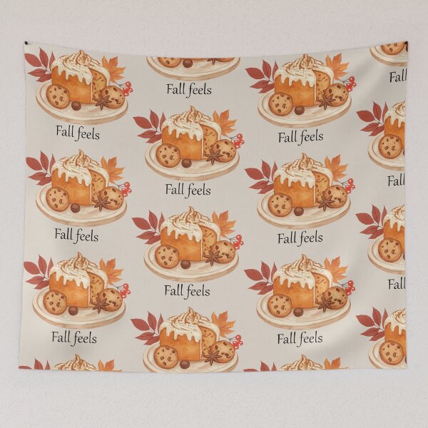Item preview, Fall Feels Cozy Autumn Cake Illustration on beige designed and sold by designsoftinaa.