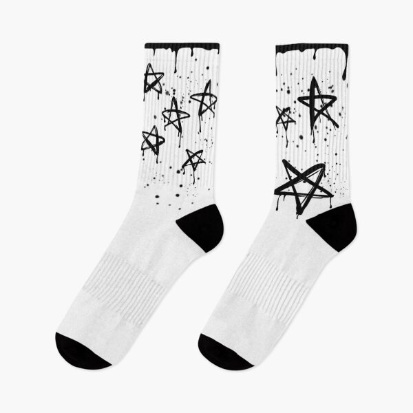 Item preview, Hand-Painted Black Stars Socks – Grunge Ink Brush Design with Paint Drips designed and sold by OOctopusStore.