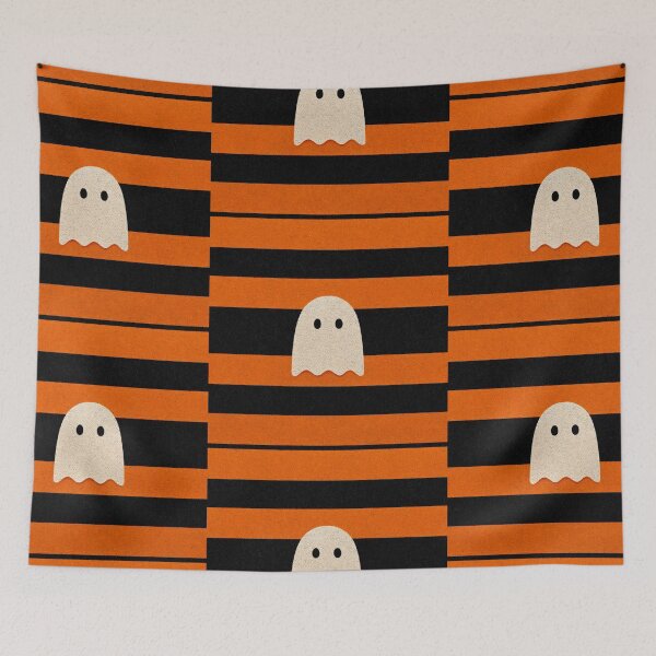 Item preview, Ghost on Black and orange stripes designed and sold by MendaciousMina.