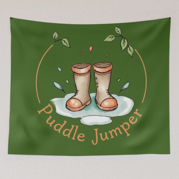 Item preview, Whimsical Puddle Jumper Rain Boots – Nature Play Outdoor Adventure Illustration designed and sold by The Digital Compass.