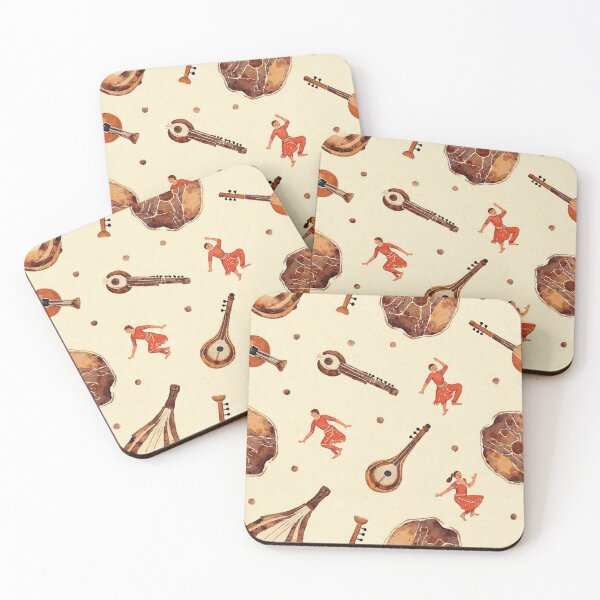 Item preview, Indian Classical Music and Dance Watercolor Pattern (Celebration of India - Rustic Folk Art Pattern) designed and sold by PaperCastle.