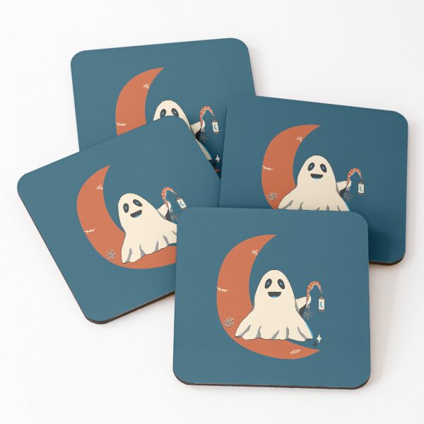 Item preview, Ghost with a lantern and the moon - orange blue designed and sold by Vaekra.
