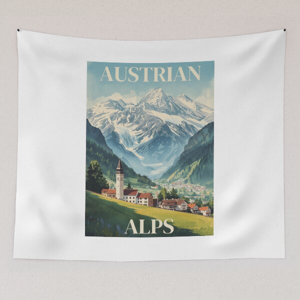 Item preview, Austrian Alps Poster, Vintage Alps Poster, Skiing Poster designed and sold by Bits & Bops Boutique.