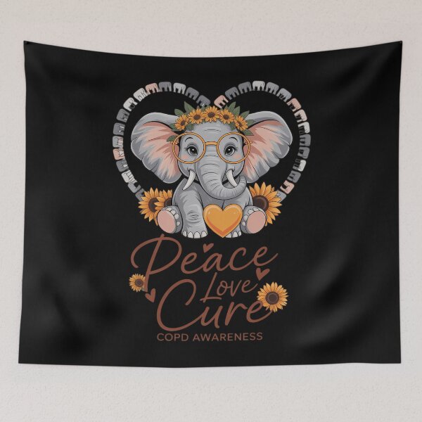 Item preview, Peace Love Cure Elephant Orange COPD Awareness Month designed and sold by tearbytea.