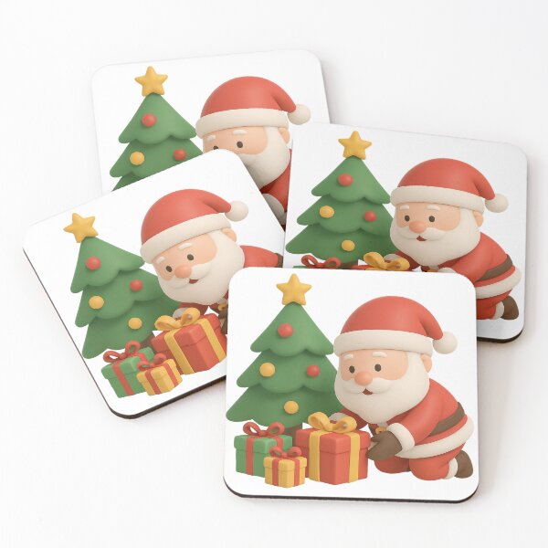 Item preview, Cute 3D Santa Claus Placing Gift Boxes Under Christmas Tree with Star and Colorful Decorations Illustration designed and sold by Mimoshi ⭐⭐⭐⭐⭐.
