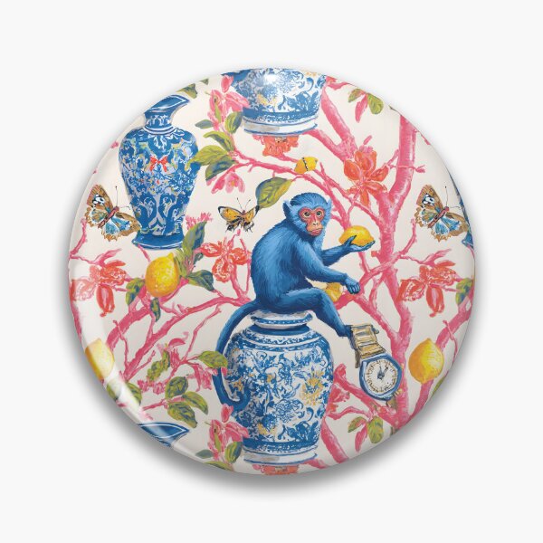 Item preview, Chinoiserie monkeys, corals, lemons and ginger jars designed and sold by SophieClimaArt.