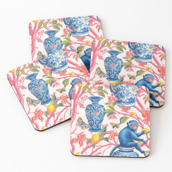 Item preview, Chinoiserie monkeys, corals, lemons and ginger jars designed and sold by SophieClimaArt.