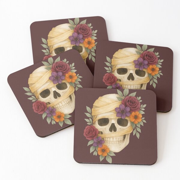 Item preview, Mummy Skull with Roses & Autumn Flowers – Gothic Halloween designed and sold by Rikaura.
