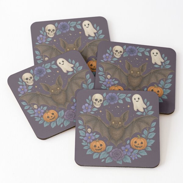 Item preview, Halloween Bat with Pumpkins & Ghost – Spooky Floral designed and sold by Rikaura.