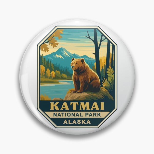 Item preview,  Katmai National Park Retro Bear & Volcano Sticker designed and sold by Ismeal Von.