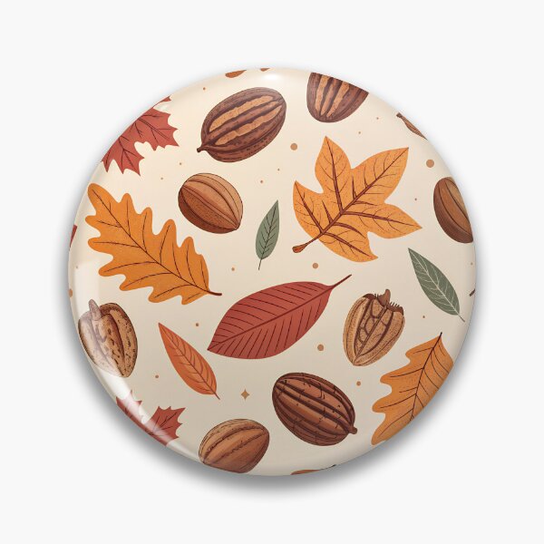Item preview, Autumn Pecan Pattern – Repeating Nuts and Fall Leaves in Warm Brown and Orange designed and sold by VividOrganica.