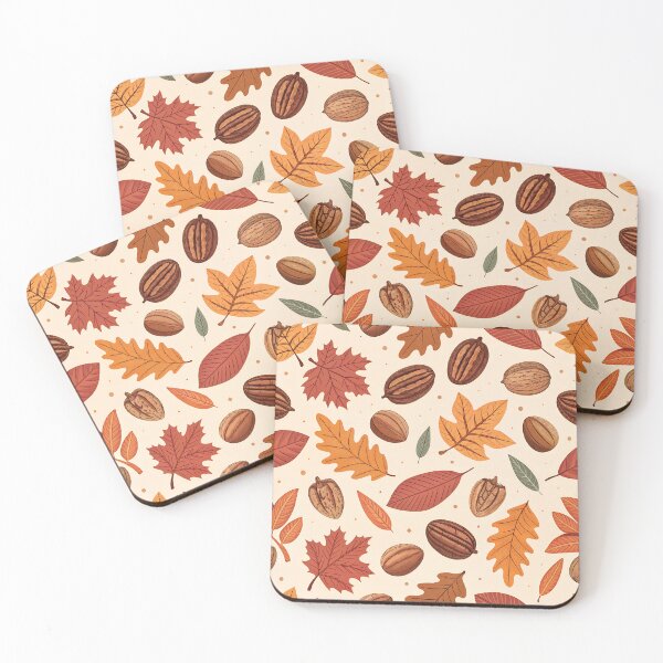 Item preview, Autumn Pecan Pattern – Repeating Nuts and Fall Leaves in Warm Brown and Orange designed and sold by VividOrganica.