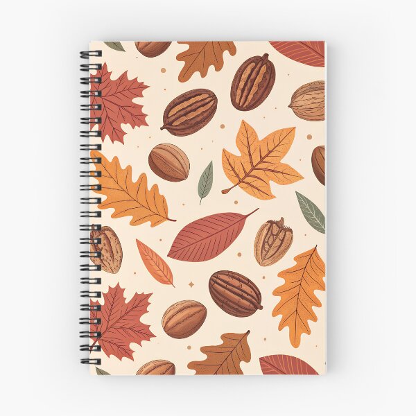 Item preview, Autumn Pecan Pattern – Repeating Nuts and Fall Leaves in Warm Brown and Orange designed and sold by VividOrganica.