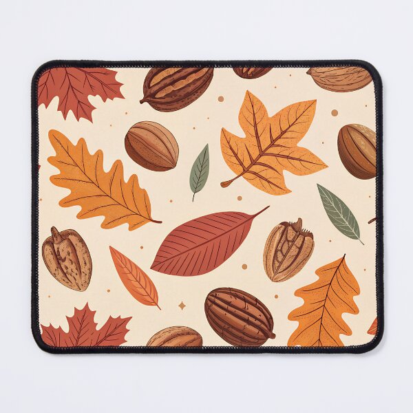 Item preview, Autumn Pecan Pattern – Repeating Nuts and Fall Leaves in Warm Brown and Orange designed and sold by VividOrganica.