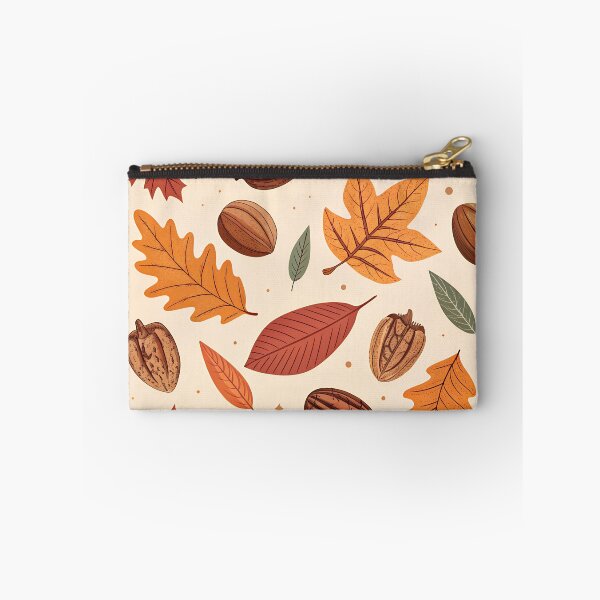 Item preview, Autumn Pecan Pattern – Repeating Nuts and Fall Leaves in Warm Brown and Orange designed and sold by VividOrganica.