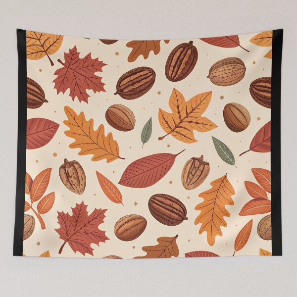 Item preview, Autumn Pecan Pattern – Repeating Nuts and Fall Leaves in Warm Brown and Orange designed and sold by VividOrganica.