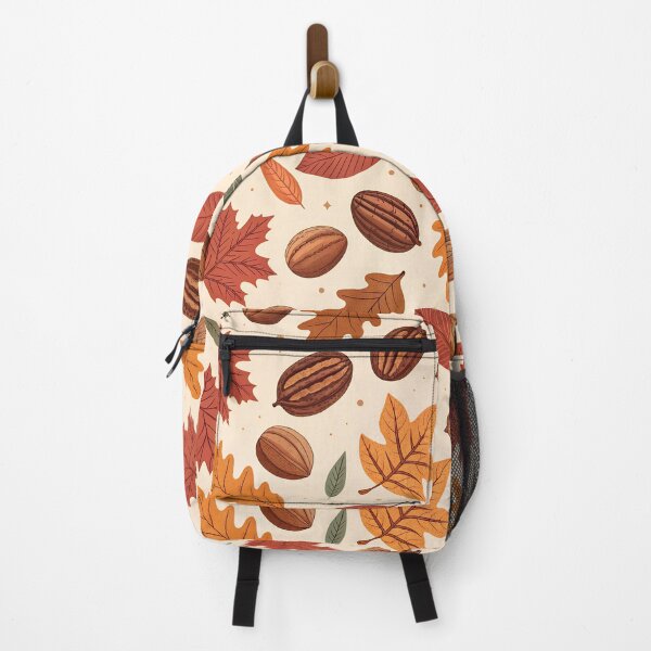 Item preview, Autumn Pecan Pattern – Repeating Nuts and Fall Leaves in Warm Brown and Orange designed and sold by VividOrganica.