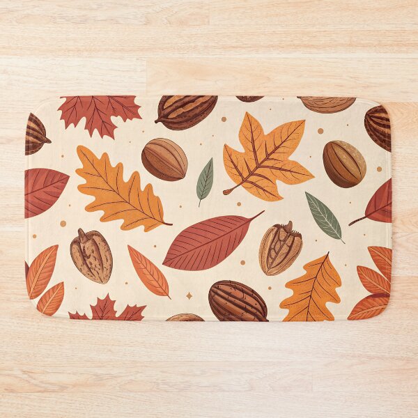 Item preview, Autumn Pecan Pattern – Repeating Nuts and Fall Leaves in Warm Brown and Orange designed and sold by VividOrganica.