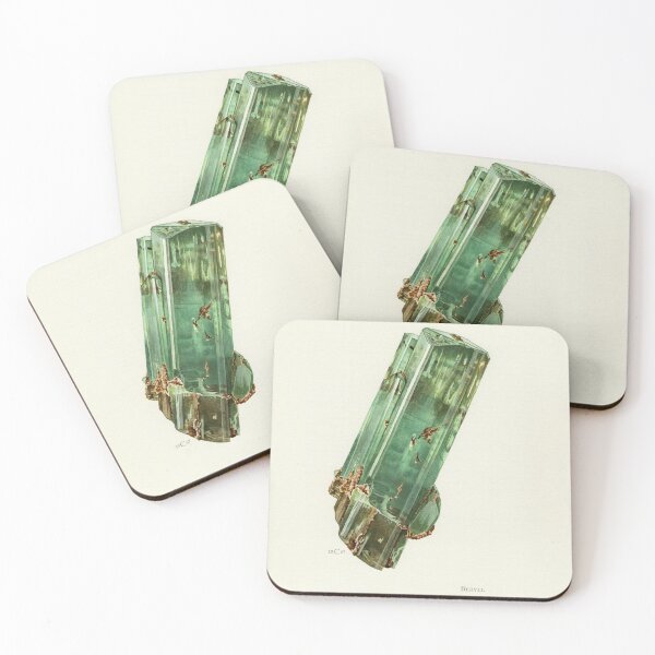 Item preview, Emerald Beryl Crystal Antique Lithograph Illustration designed and sold by LunaMothMineral.