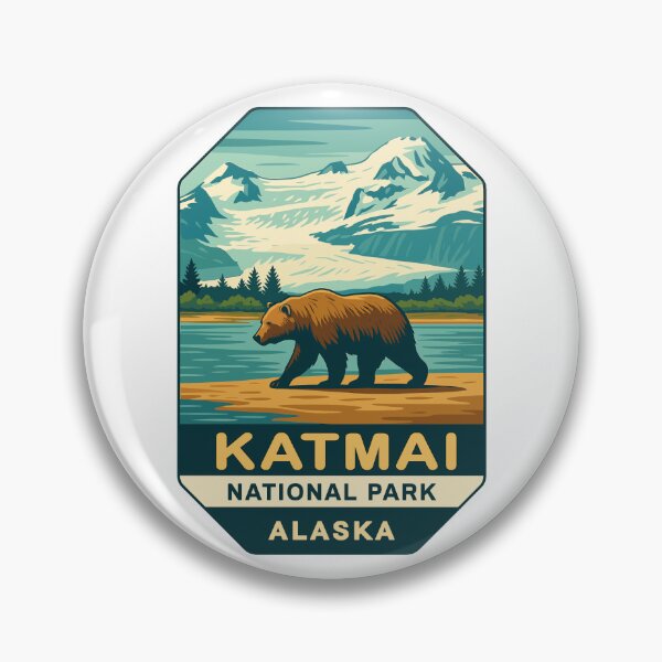 Item preview, Katmai National Park Retro Bear & Volcano Sticker designed and sold by Ismeal Von.