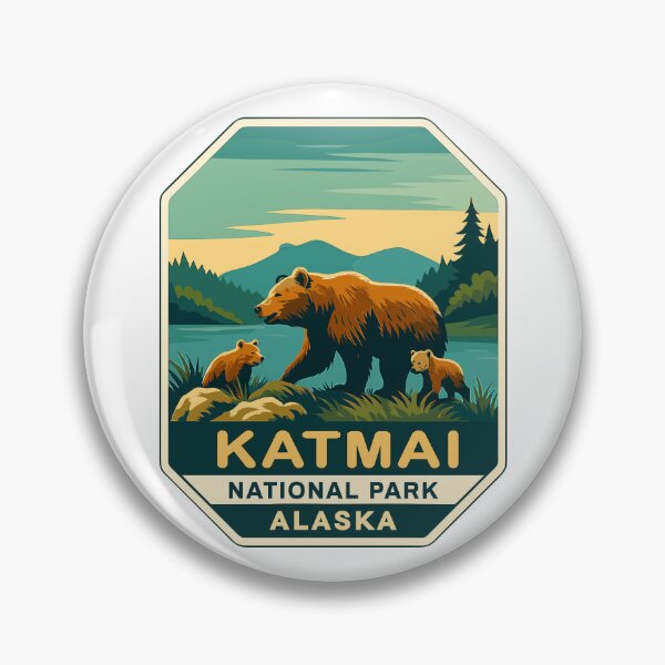Item preview, Katmai National Park Retro Bear & Volcano Sticker designed and sold by Ismeal Von.