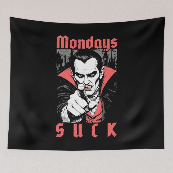 Aperçu de l'œuvre Les lundis sont nuls, drôle, vampire, Dracula, vintage, Halloween, horreur créée et vendue par GrandeDuc.