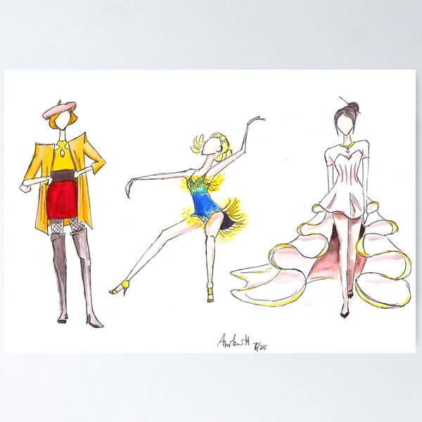 Item preview, Dibujo de moda de tres figuras en acuarela y tinta designed and sold by AmberOriginals.