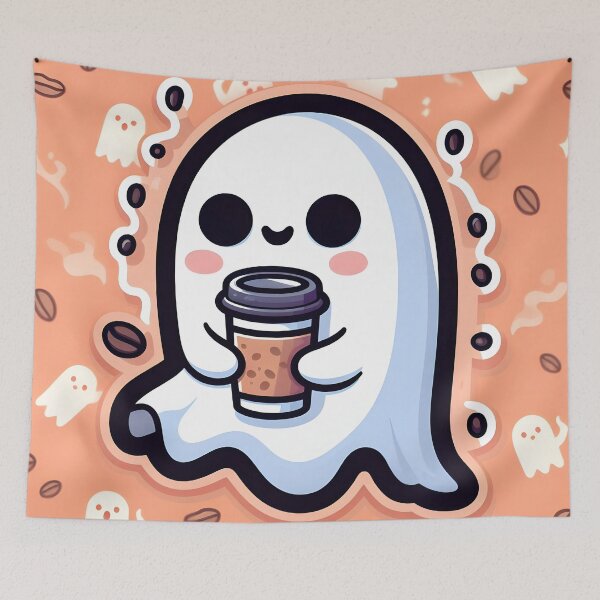Item preview, Spooky Coffee Vibes: Cute Ghost Holding Coffee Cup – Kawaii Halloween Art designed and sold by Lu7u.