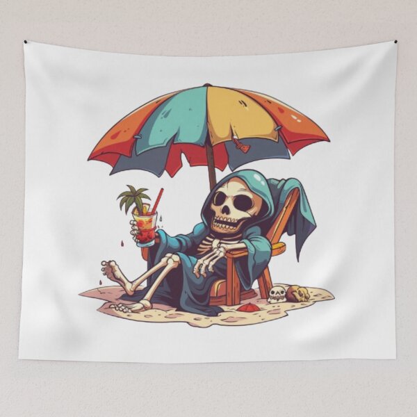 Item preview, Grim Reaper Holiday – Funny Skeleton on the Beach designed and sold by AlexLineArt.