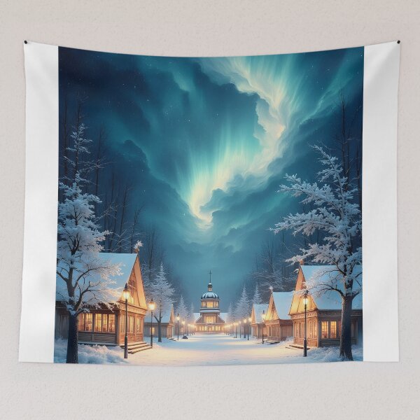 Item preview, Northern Lights Over a Winter Village designed and sold by oanaunciuleanu.