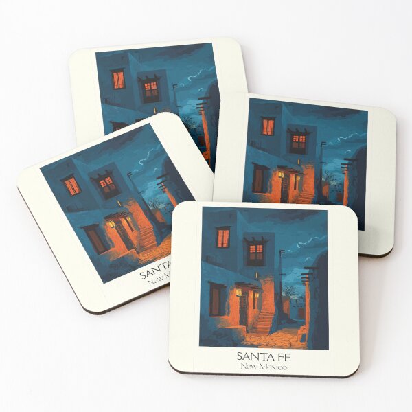 Item preview, Santa Fe New Mexico Travel Poster | Vintage Adobe & Blue Door Wall Art designed and sold by TuncGK.