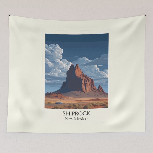 Item preview, Shiprock New Mexico Travel Poster | Vintage Navajo Nation & Desert Monolith Art designed and sold by TuncGK.