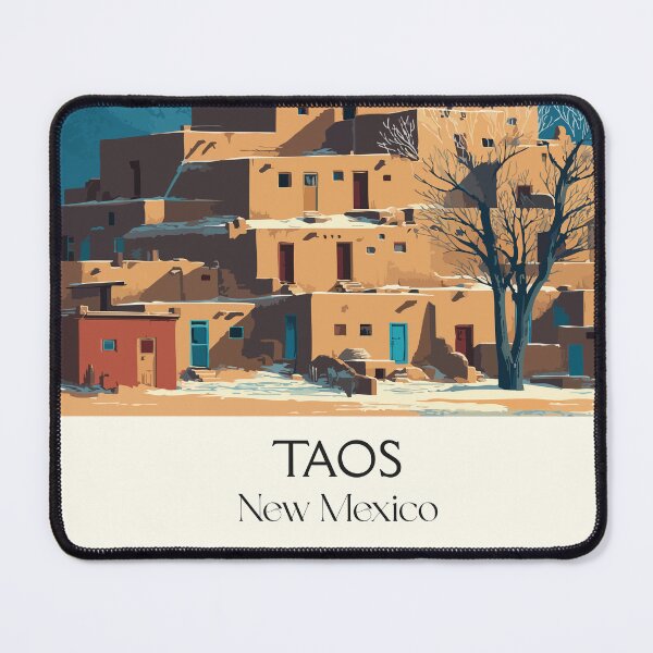 Artikelvorschau, Taos New Mexico Reiseposter | Vintage Taos Pueblo & Sangre de Cristo Kunst entworfen und verkauft von TuncGK.