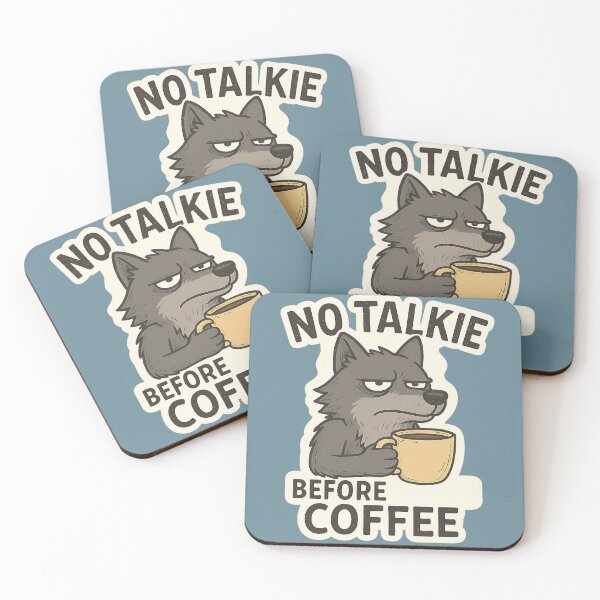 Item preview, No talking before coffee – A grumpy wolf with a cup of coffee designed and sold by Drayans's Atelier.