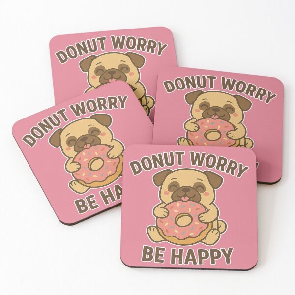 Item preview, Donut Worry, Be Happy – An adorable and funny design of a pug hugging a giant donut designed and sold by Drayans's Atelier.