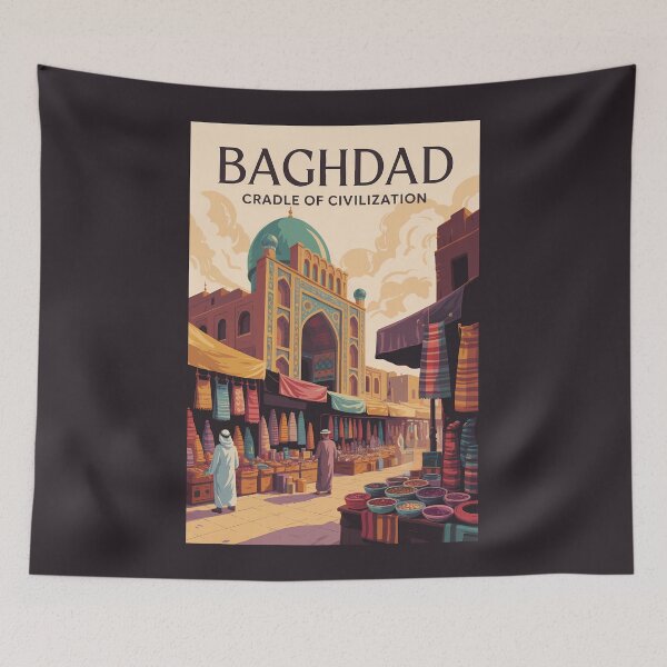 Item preview, Baghdad Iraq Bazaar Illustration Travel Art Vintage designed and sold by KrisSidDesigns.