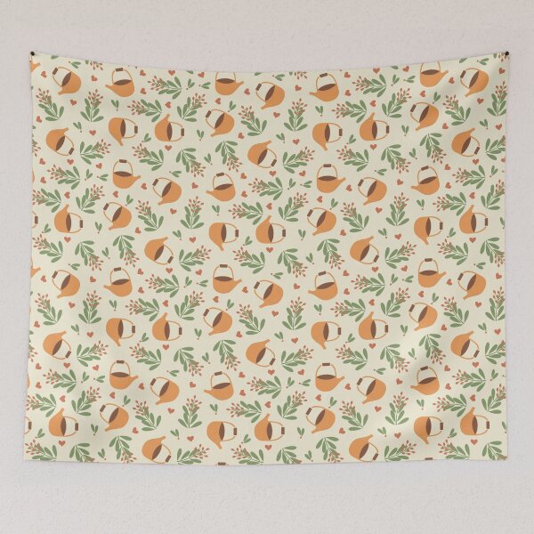Item preview, Cozy Autumn Tea Pattern – Teapots & Botanical Leaves designed and sold by Clara Fruggeri.