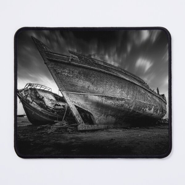 Item preview, Abandoned Ships Under a Blurring Sky - Black and White Seascape designed and sold by VisualArtworx.