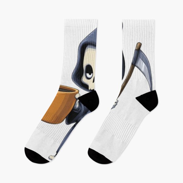 Item preview, Sleepy Grim Reaper with Coffee Mug – Funny Morning Skeleton Art designed and sold by AlexLineArt.