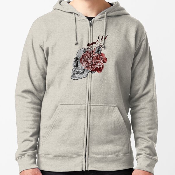 Floral Skull - Anatomical Summer Flowers Zipped Hoodie